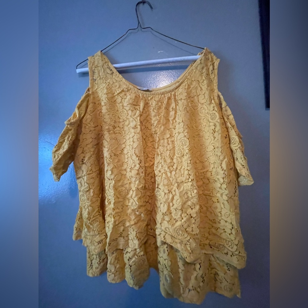 Yellow Cold Shoulder Cato Fashion Plus Size Blouse